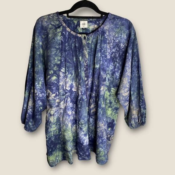 CAbi Woodstock Top Style Number 5714 tie dye peplum hippie bohemian linen blouse - Picture 3 of 8